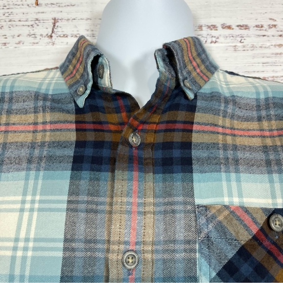 Eddie Bauer Blue Plaid Flannel Button Front Long Sleece Shirt - Picture 2 of 11